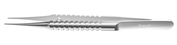 999R 4-070S Dressing Forceps with Delicate Serrations, 6.00 mm Serrated Tips, Straight, Round Handle, Length 108 mm, Stainless Steel