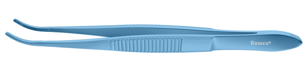 096R 4-072T Dressing Forceps with Delicate Serrations, 12.00 mm Serrated Tips, Curved, Flat Handle, Length 100 mm, Titanium