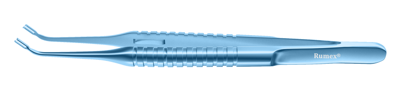 999R 4-0814T Pollack Corneal Transplantation Fixation Forceps, Curved, Round Handle, Length 112 mm, Titanium