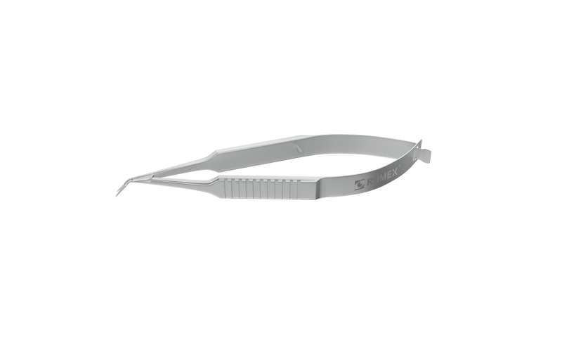 999R 11-054S Vannas Capsulotomy Scissors, Angled, Sharp Tips, 6.00 mm Blades, Flat Handle, Length 81 mm, Stainless Steel