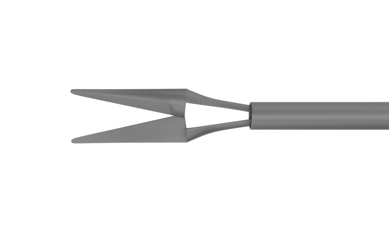 999R 12-209-25H Curved Subretinal Scissors, Attached to a Squeeze Handle, with RUMEX Flushing System, 25 Ga