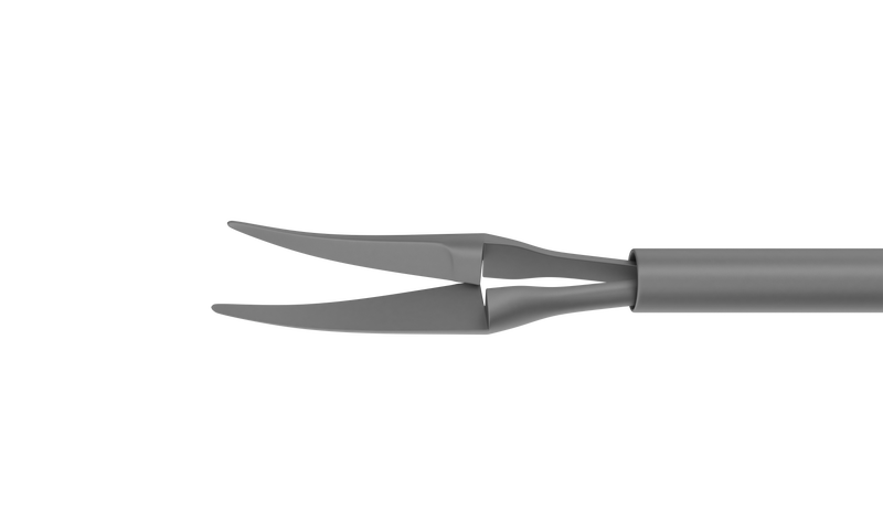 999R 12-209-25H Curved Subretinal Scissors, Attached to a Squeeze Handle, with RUMEX Flushing System, 25 Ga