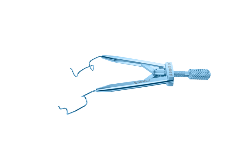 034R 14-0401T Lieberman Temporal Speculum, 14.00 mm V-Shaped Blades, Flat Branches, Adult Size, Length 76 mm, Titanium