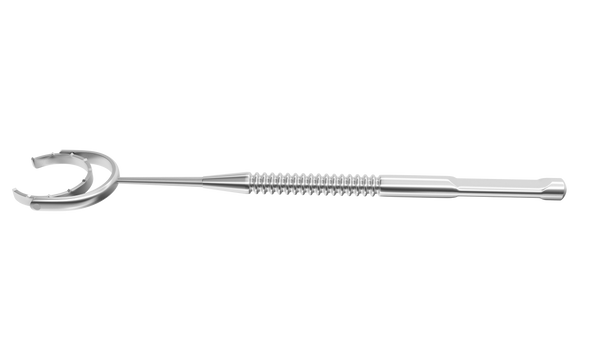 999R 16-036S Fine Thornton Phaco Fixation Ring with Swivel, 3/4 Open 13.00 mm Diameter Ring with Teeth, Length 96 mm, Stainless Steel