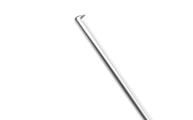 999R 13-153S Terry DSEK Scraper, Angled Shaft, 11.00 mm from Tip to Angle, Hole-Shaped Scraper Facing Upward, Length 114 mm, Stainless Steel