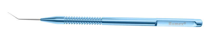 023R 5-030 Kuglen Iris Hook, Angled, H-Shaped Tip, Length 122 mm, Round Titanium Handle