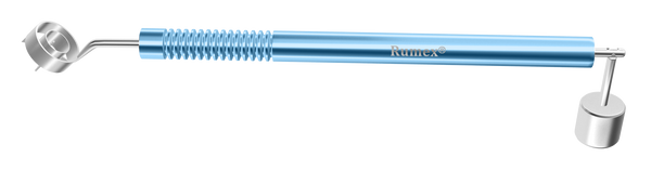 999R 3-195 Velasquez Gravity Corneal Marker for LRI/Toric IOL Implantation, Angled Shaft, 4 Radial Blades for Horizontal and Vertical Axes Marking, 5 mm Diameter Internal Ring, Length 164 mm, Titanium Handle, Stainless Steel Gravity System