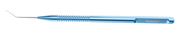 999R 5-031 Rumex Lens Manipulator, Button-Shaped Tip 0.45 mm, Angled, Length 122 mm, Round Titanium Handle