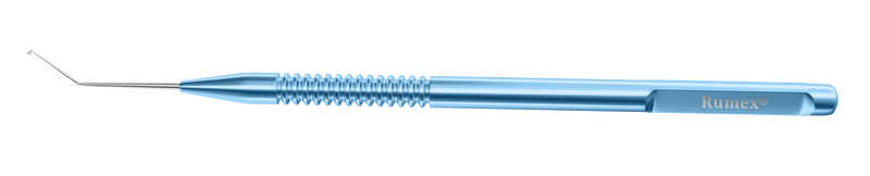 999R 5-031 Rumex Lens Manipulator, Button-Shaped Tip 0.45 mm, Angled, Length 122 mm, Round Titanium Handle
