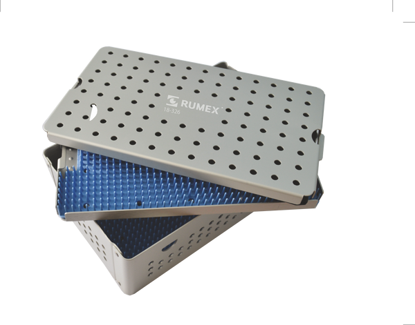 999R 18-326 Aluminum Sterilization Tray with Silicone Mat, Double Level, 260×160×40 mm, 10.25×6.25×1.5"