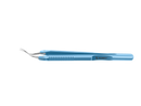4-0395/LF Capsulorhexis Forceps with Scale (2.50/5.00 mm), Cross-Action, for 1.50 mm Incisions, Curved Stainless Steel Jaws (8.50 mm), Short Lever (16.00 mm), Long (101 mm) Flat Titanium Handle, Length 120 mm