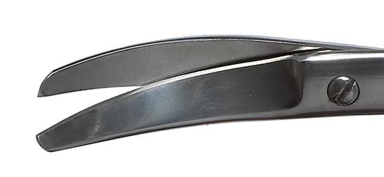 999R 11-090S Curved Enucleation Scissors, Blunt Tips, 38 mm Blades from Midscrew to Tip, Ring Handle, Length 128 mm, Stainless Steel
