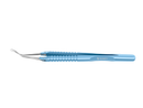 4-03952/LR Capsulorhexis Forceps with Scale (2.50/5.00 mm), Cross-Action, for 1.50 mm Incisions, Curved Stainless Steel Jaws (8.50 mm), Long Lever (26.00 mm), Long (101 mm) Round Titanium Handle, Length 130 mm