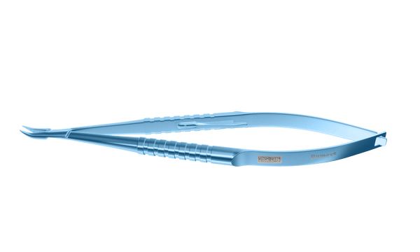 999R 8-020T Barraquer Needle Holder, 12.00 mm Fine Jaws, Curved, with Lock, Small Size, Length 100 mm, Titanium