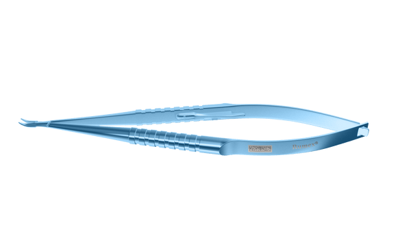 999R 8-024T Barraquer Needle Holder, 8.00 mm Extra Fine Jaws, Curved, with Lock, Small Size, Length 100 mm, Titanium