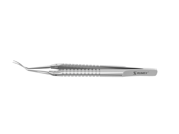 999R 4-03952/MRS Capsulorhexis Forceps with Scale (2.50/5.00 mm), Cross-Action, for 1.50 mm Incisions, Curved Stainless Steel Jaws (8.50 mm), Long Lever (26.00 mm), Medium (91 mm) Round Stainless Steel Handle, Length 120 mm