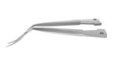 4-03952/LR Capsulorhexis Forceps with Scale (2.50/5.00 mm), Cross-Action, for 1.50 mm Incisions, Curved Stainless Steel Jaws (8.50 mm), Long Lever (26.00 mm), Long (101 mm) Round Titanium Handle, Length 130 mm