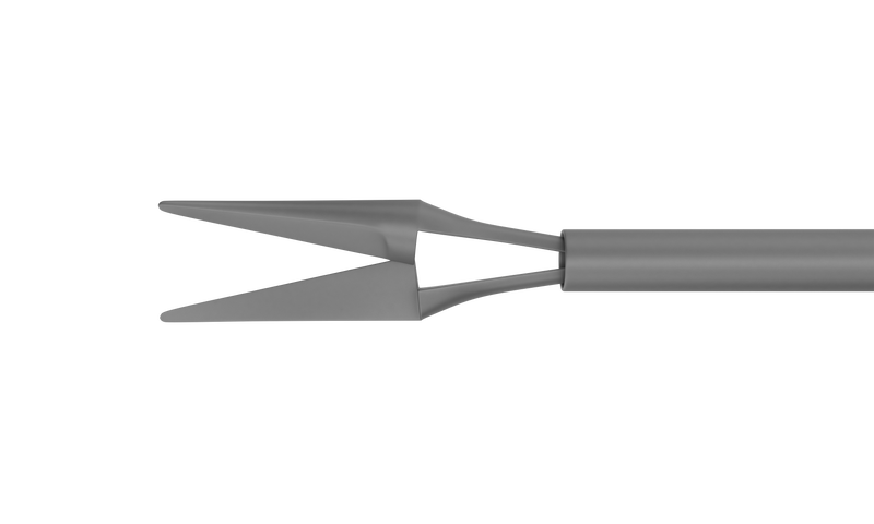 416R 12-209-23H Curved Subretinal Scissors, Attached to a Universal Handle, with RUMEX Flushing System, 23 Ga