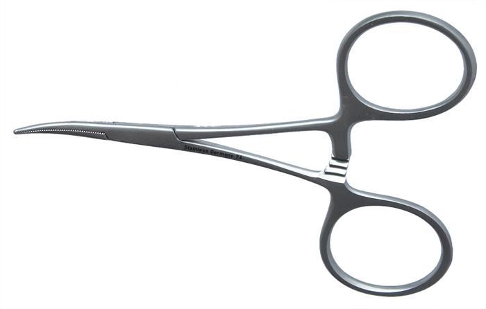 323R 4-121S Hartman Hemostatic Mosquito Forceps, Curved, Serrated Jaws, Length 90 mm, Ring Handle, Stainless Steel