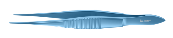 858R 4-138T Elsching Superior Rectus Forceps, 1x2 teeth, 0.50 mm, Straight Shafts, Flat Serrated Handle, Length 108 mm, Titanium