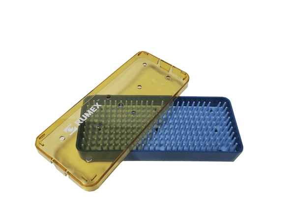 301R 18-308 Plastic Sterilization Tray with Silicone Finger Mat, Long, 190.5×63.5×19 mm, 7.5×2.5×0.75″