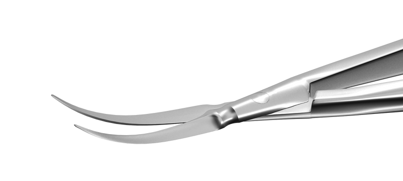 169R 11-062S McPherson-Vannas Curved Iris Scissors, Sharp Tips, 8.00 mm Blades, Round Handle, Length 85 mm, Stainless Steel