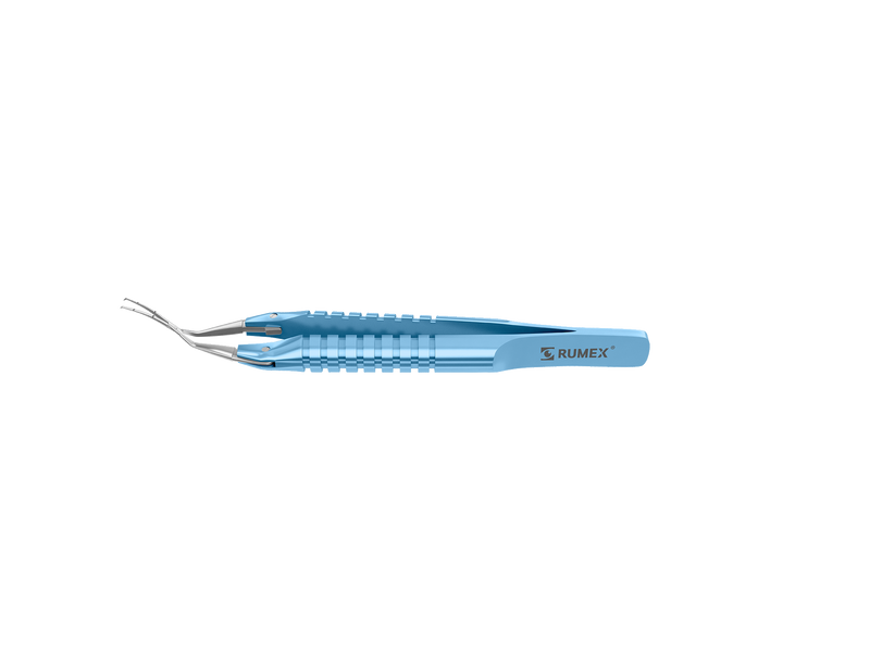 999R 4-0395/SR Capsulorhexis Forceps with Scale (2.50/5.00 mm), Cross-Action, for 1.50 mm Incisions, Curved Stainless Steel Jaws (8.50 mm), Short Lever (16.00 mm), Short (71 mm) Round Titanium Handle, Length 90 mm
