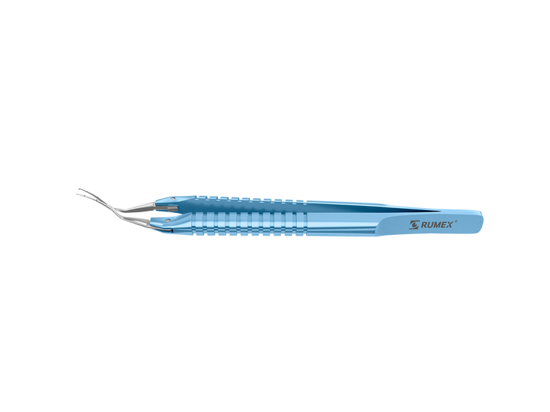 626R 4-0394 Capsulorhexis Forceps with Scale (2.50/5.00 mm), Cross-Action, for 1.50 mm Incisions, Curved Stainless Steel Jaws (8.50 mm), Short Lever (16.00 mm), Medium (91 mm) Round Titanium Handle, Length 110 mm