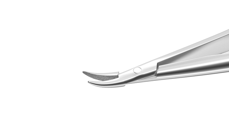 999R 8-091S Barraquer Needle Holder, 12.00 mm Strong Jaws, Curved, without Lock, Long Size, Length 125 mm, Stainless Steel