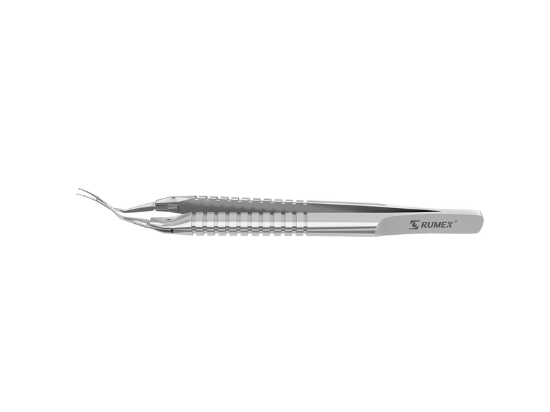 999R 4-0395/MRS Capsulorhexis Forceps with Scale (2.50/5.00 mm), Cross-Action, for 1.50 mm Incisions, Curved Stainless Steel Jaws (8.50 mm), Short Lever (16.00 mm), Medium (91 mm) Round Stainless Steel Handle, Length 110 mm