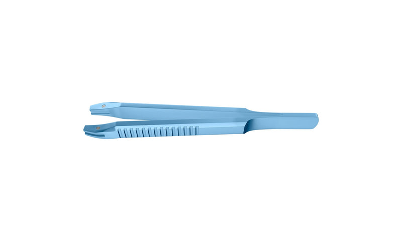 999R 4-0395/SFT Capsulorhexis Forceps with Scale (2.50/5.00 mm), Cross-Action, for 1.50 mm Incisions, Curved Titanium Jaws (8.50 mm), Short Lever (16.00 mm), Short (71 mm) Flat Titanium Handle, Length 90 mm